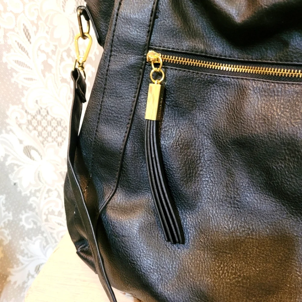 Steve Madden Large Black Leather Tote With Tassels - Picture 8 of 12